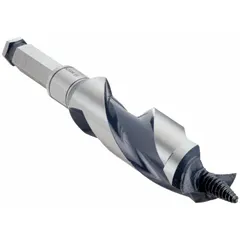 This ship auger drill bit is made of carbon steel with a straight shank. It has a 1-1/2 in drill bit size and 7-1/2 in overall length. Designed for drilling large-diameter holes in wood, it is commonly used in marine construction, timber framing, and heavy carpentry applications.