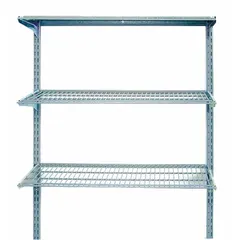 This wall-mount shelving unit is constructed from steel with an epoxy-coated gray finish. It includes commercial mounting hardware for secure installation. Suitable for organizing tools, parts, or supplies in workshops, warehouses, and maintenance areas.