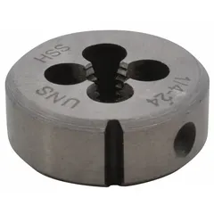 Solid shaft with 1-inch outer diameter and 1/4in-24ns thread. Used as a replacement component in power tools for drilling or fastening applications.
