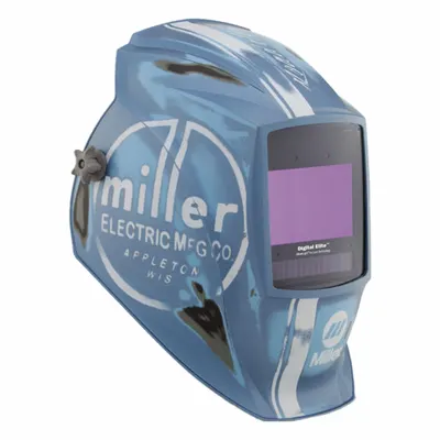 MILLER ELECTRIC Welding Helmet: Auto-Darkening, 4 Arc Sensors, Gray/Sky Blue, Vintage Car - Auto-Darkening Welding Helmets - Graphic