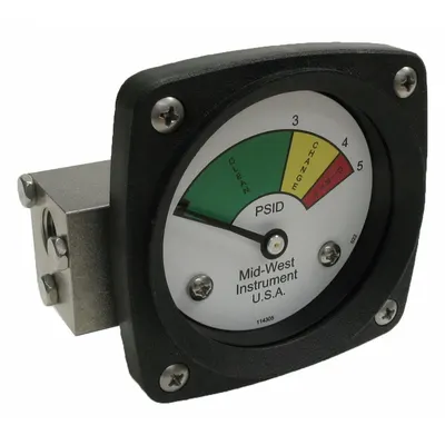 MIDWEST INSTRUMENT 3-Color Differential Pressure Indicator: 1,000 psig Max - Differential Pressure Indicators