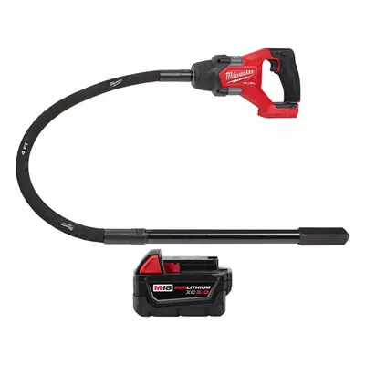 MILWAUKEE Concrete Vibrator and Battery: Handheld, 18V DC, 4 ft Lg, 1 in Dia, 4 in Radius - Milwaukee Cordless Concrete Vibrators