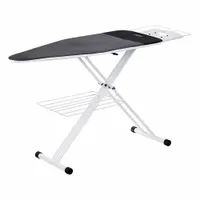 This oversize ironing board from RELIABLE measures 59 inches in length and 19 inches in width, providing a large pressing surface suitable for commercial laundry and hospitality applications. The white board includes a cover pad and is designed for pressing and steaming garments, including bed linens and workwear