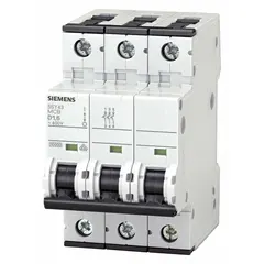 This 3-pole supplementary protector from the Siemens 5SY4 series is rated 20 A with an A-Curve trip characteristic. It is UL1077 listed for DIN-rail mounting and provides overcurrent and short-circuit protection for downstream equipment. Rated for 400V AC and 72V DC with a maximum interrupting rating of 10kA at 400V AC. Terminals are screw clamp type for secure wiring connections.