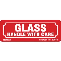 Instructional Handling Label: Glass/Handle with Care, 3 in x 3 in, Red, 500 Labels per Roll, 500 PK (MPN 22558LS)