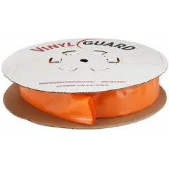 This chemical-resistant PVC heat shrink tubing has a 4-inch inner diameter before shrinking and a 2-inch inner diameter after shrinking, with a 2:1 shrink ratio. It is supplied in a 50-foot length and orange color. Used to insulate and protect electrical connections, cables, and components from chemicals, moisture, and abrasion in industrial maintenance and wiring repairs.