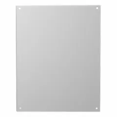 Steel interior mounting panel for use within enclosures. Provides a grounded surface for mounting industrial equipment components such as contactors, relays, and terminal blocks. Overall dimensions: 21 in height x 21 in width.