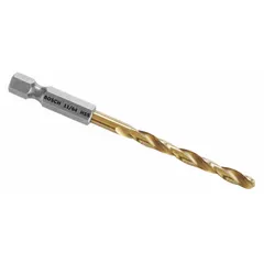 This 11/64 in (0.1719 in) drill bit features a TiN-coated high-speed steel construction and a 135° split point for reduced walking. The hex shank is impact rated for use with impact drivers. Suitable for drilling in metal, wood, and plastic.