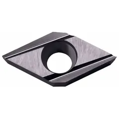 Diamond indexable turning insert for precision machining of non-ferrous materials. Used in turning, facing, and profiling operations to achieve high surface finish.