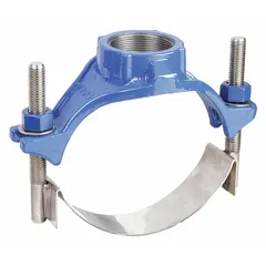This single-strap service saddle is designed for 4 in – 4 in pipe with an outside diameter of 4 3/8 in – 4 3/4 in. It provides a 1 in CC outlet for branch connections in water or wastewater mains. Constructed with stainless steel strap, bolt, and nut, and an NBR gasket, it has a maximum operating pressure of 200 psi.