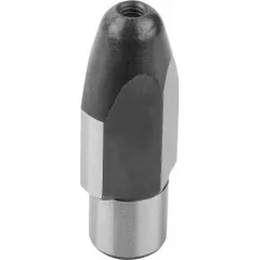 Shouldered steel locating pin with flattened tapered head and 8 mm shank length. Used in jigs and fixtures for precise alignment and positioning of workpieces during machining, assembly, or inspection.