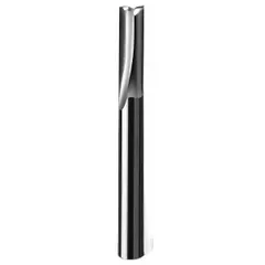 Solid carbide router bit with a straight V-flute design and two flutes for efficient chip evacuation. The 1/4-inch cutting diameter and 1-1/4-inch length of cut make it suitable for routing plastics such as acrylic and polycarbonate in CNC or hand-held applications.