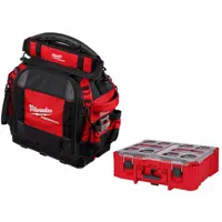 MILWAUKEE PACKOUT Tool Bag Kit: 10 in W x 16 in D x 19 3/4 in H, Polyester, Black/Red (MPN 48-22-8316, 48-22-8432)