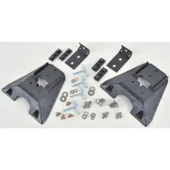 This black metal mounting kit is designed for installing vehicle warning lights. It measures 7 inches in length, 7 inches in width, and 1 inch in height. Suitable for use on emergency vehicles, service trucks, and industrial fleet equipment.