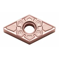 This diamond indexable turning insert is used for precision machining of non-ferrous materials, plastics, and composites. It is suitable for turning, boring, and facing operations, providing wear resistance and surface finish.