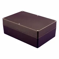 This die-cast aluminum enclosure measures 8 x 5 x 3 inches and features a solid screw-on cover. It is rated NEMA 1/12/13/4/4X for protection against dust, water, and corrosion, suitable for indoor and outdoor use. The enclosure uses screws for closure and does not include knockouts.