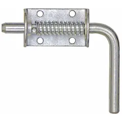 This spring latch assembly is constructed from carbon steel with a bolt-on mounting style. It features a 1/2 in bolt width and a 2 3/8 in handle length. Commonly used for securing access panels, truck bodies, and trailer gates.