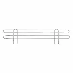 Stainless steel ledge designed for wire shelving systems. Measures 24 inches in length with a silver finish. Helps contain items on shelves, suitable for commercial and industrial storage environments.