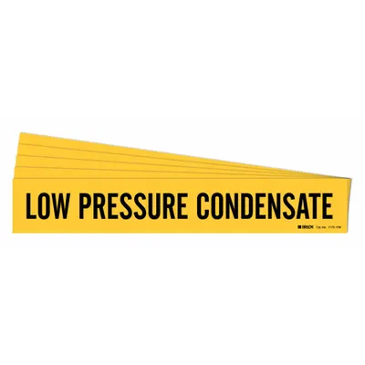 BRADY Pipe Marker: Low Pressure Condensate, Yellow, Black, Fits 8 in and Larger Pipe O.D. - Low Pressure Condensate Adhesive Pipe Markers