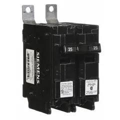 The Siemens B225H is a 2-pole, single-phase miniature circuit breaker rated 25 A at 120/240V AC. It provides overcurrent protection in electrical distribution systems and is designed for use with Siemens P1 Panelboards. With a maximum AIR rating of 22kA at 120/240V AC, it is suitable for branch circuit protection in commercial and industrial applications.