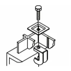 Clip assembly for securing fiberglass grating panels to support structures. Constructed from 316 stainless steel for corrosion resistance. Fits support thickness of 3/4 in. Suitable for use in environments where metal clips would corrode.