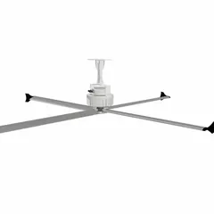 Industrial HVLS ceiling fan with 20 ft blade diameter from the Pro Series. Operates on 230V AC three-phase power with variable speed control and a current rating of 4.2 A. Finished in black, without light kit. Suitable for large-space air movement in commercial and industrial facilities such as warehouses, distribution centers, and manufacturing plants.