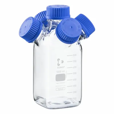 DURAN Laboratory Bottle: 1 L, 45 mm, Polypropylene, Unlined, Colorless, 1 - Rectangular Glass Lab Bottles