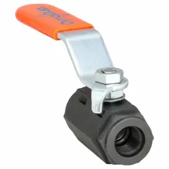 This manual two-way ball valve features a carbon steel body with a two-piece design and a straight SAE x SAE connection. The lever handle provides straightforward on/off control. Typical applications include use in hydraulic and pneumatic systems for starting or stopping fluid flow in machinery and plant equipment.
