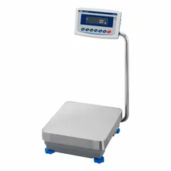 The GX-42001L is an IP65-rated column-mounted industrial balance with a 13 1/2 in x 15 1/4 in platform. It provides 0.5 g readability, electric power, USB connectivity, and weighing units in %l oz. This washdown-capable balance is not NTEP rated, suitable for general industrial weighing in environments where moisture or dust is present.