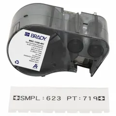 Thermal transfer continuous label roll cartridge for BMP51 printers. 25 ft roll of cryogenic autoclavable polyester material. Accommodates 4.0 mL vials or tubes. Suitable for labeling in environments requiring resistance to extreme temperatures and sterilization cycles.