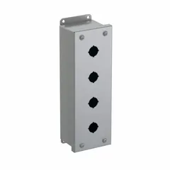 This HAMMOND enclosure is constructed from carbon steel and designed to house up to four 22mm push button operators. Rated NEMA 12/13, it provides protection against indoor dust and water droplets. Suitable for use in industrial control panels and machine shops.
