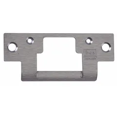 Electric strike faceplate for use with HES Series 8000 electric strikes. Measures 1 1/4 inches wide by 4 7/8 inches high. Provides a finished cover and secure mounting surface for the strike cutout in a door frame.