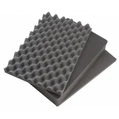 Cubed pick & pull foam insert for custom equipment storage. Measures 11 7/8 in x 8 7/8 in with three foam thicknesses: 1/2 in, 1 3/8 in, and 3 3/8 in. Made of plastic. Compatible with PELICAN 1400 case (model 1400).