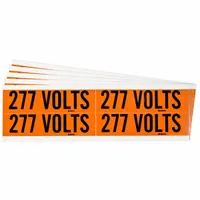 Self-stick vinyl marker with legend '277 Volts' for identifying 277 V circuits. Label height 1 1/8 in, label style B. Pack of 5. Used on conduit and electrical panels for circuit identification