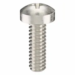 Pan head machine screws with M1.6x0.35 thread, 5 mm length, made of 316 stainless steel with a plain finish. Phillips drive size #0. Supplied in a 50-piece pack. Used in industrial assembly and maintenance for fastening components in electrical enclosures, machinery guards, and instrumentation panels.