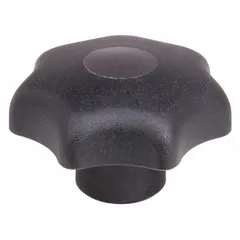 7-arm knob with threaded hole for manual adjustment, clamping, or positioning. Plastic body with steel thread insert. Thread size #10-32, thread length 10 mm, diameter 32 mm.