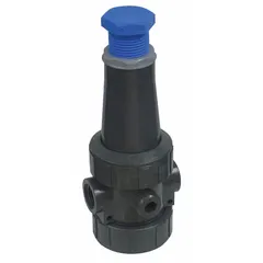 This pressure regulator is constructed of PVC with FKM seals and NPT x NPT connections. It is designed for use in corrosive and ultra-pure liquid applications, maintaining consistent downstream pressure in piping systems. The 1/2 in inlet connection size suits chemical processing, water treatment, and semiconductor manufacturing lines.