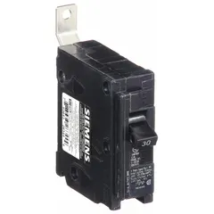 Single-pole miniature circuit breaker rated 30 A at 120/240V AC with a 10kA interrupting capacity. Designed for bolt-on installation in Siemens P1 panelboards. Provides overcurrent protection for single-phase branch circuits in electrical distribution systems.