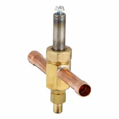 This Parker refrigeration solenoid valve is a normally closed, 2-way valve with a 0.2 in port size. It is used to control refrigerant flow in HVAC and refrigeration systems, such as commercial cooling, industrial process chillers, and cold storage applications.