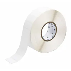 Nylon wraparound label with black-on-white printing, sized 1 in x 2 in, for wire diameters from 1 in to 1.95 in. Designed for use with BBP81 printer series and R4300 ribbon. Suitable for on-demand identification of industrial wire and cable in panel building, machine wiring, and facility maintenance.