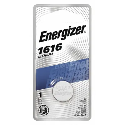 ENERGIZER Coin Cell Battery: 1616 Battery Size, Lithium / Manganese Dioxide, 60 mAh Capacity - Disposable Coin & Button Batteries