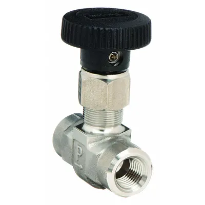 Parker Needle Valve: Inline Valve Body, 316 Stainless Steel, Integral Bonnet, 1/4 in Pipe Size - Stainless Steel Straight-Body Needle Valves