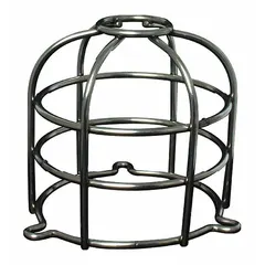 Stainless steel dome guard in silver finish, designed for indoor surface-mount installation. Provides physical protection for alarms and wall fixtures while maintaining signal visibility. Overall depth 4 1/2 in, length 4 3/8 in. Waterproof construction. Compatible with FEDERAL SIGNAL SLM600.