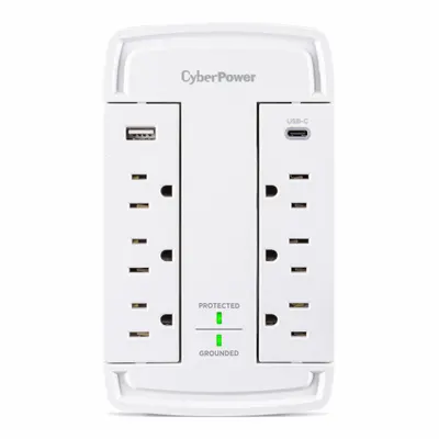 CYBER POWER Outlet Strip: 6 Outlets, 15 A Current, White, 5-15P, Power Indicator - General Purpose Surge Protectors