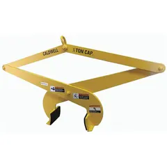CALDWELL slab tongs for lifting concrete, metal, or stone slabs. Features a 1-inch minimum jaw opening and polyurethane pads to protect slab surfaces. Suitable for handling precast concrete, stone, and metal slabs in construction and industrial settings.