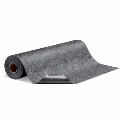 PIG Absorbent Roll: Smooth, 3 ft x 3 ft, 1/8 in Thick, Grease/Oils/Water, Polypropylene - Smooth Top Adhesive Backed Entrance Mats