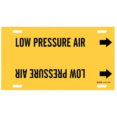 BRADY Pipe Marker: Low Pressure Air, Yellow, Black, Fits 10 to 15 in Pipe O.D. - Low Pressure Air Strap-On Pipe Markers