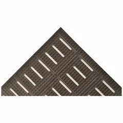 This 3 ft x 20 ft drainage mat is made of black nitrile rubber with raised nubs and a 3/8 in thickness. It is not reversible. The mat is suitable for use in wet areas where drainage and antimicrobial protection are needed, such as around processing lines or in kitchens.