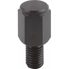 This positioning foot features a flat, steel face with external M16 threads and a 24 mm thread length. It is used for adjustable support and leveling of machinery, fixtures, and industrial equipment in manufacturing and assembly applications.