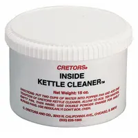 Granular cleaner for interior use on popcorn machines. Removes residue from kettle interior. Supplied as a 12-pack of 15 oz containers